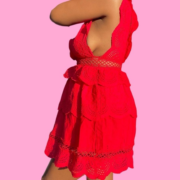 Red Ruffle Summer Dress - Picture 3 of 4